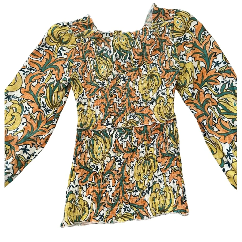 Anthropologie Rayna Smocked Floral Print Puff Sleeve Blouse | Size XS | NWOT